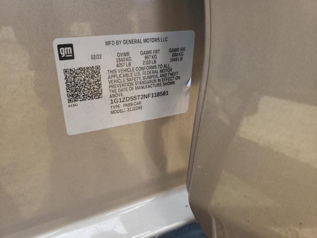 1G1ZD5ST2NF118581 - 2022 CHEVROLET MALIBU LT GOLD photo 12