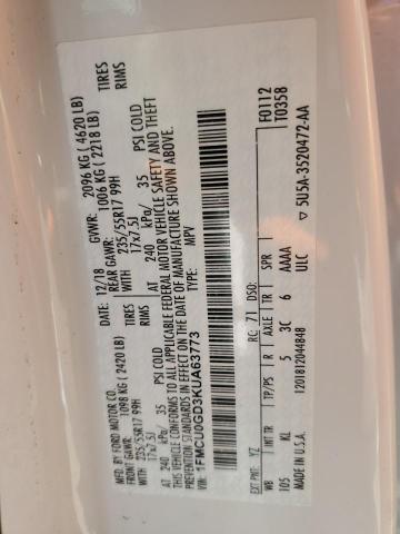 1FMCU0GD3KUA63773 - 2019 FORD ESCAPE SE WHITE photo 13