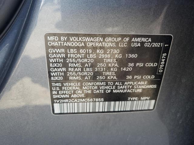 1V2HR2CA2MC567855 - 2021 VOLKSWAGEN ATLAS SE Srebrny zdjęcie 13