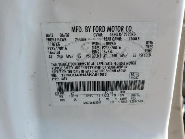 1FMCU49H48KA94588 - 2008 FORD ESCAPE HEV WHITE photo 12