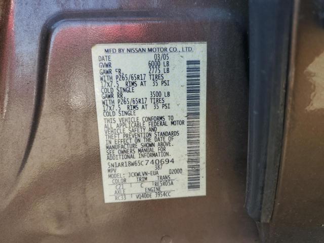 5N1AR18W65C740694 - 2005 NISSAN PATHFINDER LE بني صورة 13