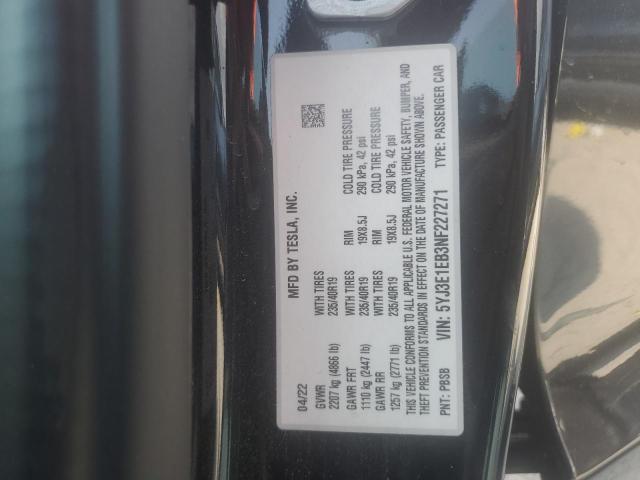 5YJ3E1EB3NF227271 - 2022 TESLA MODEL 3 Սև լուսանկար 13