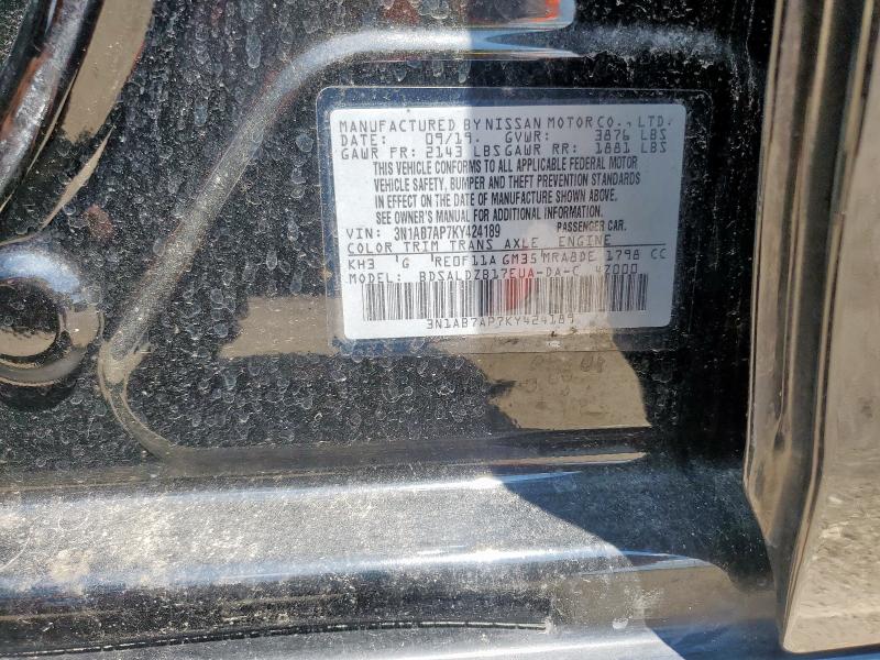 3N1AB7AP7KY424189 - 2019 NISSAN SENTRA S Қара фото 12