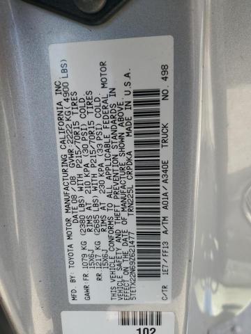 5TETX22N69Z621477 - 2009 TOYOTA TACOMA ACCESS CAB ვერცხლისფერი ფოტო 12