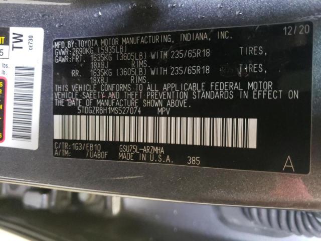 5TDGZRBH1MS527074 - 2021 TOYOTA HIGHLANDER XLE CHARCOAL photo 14