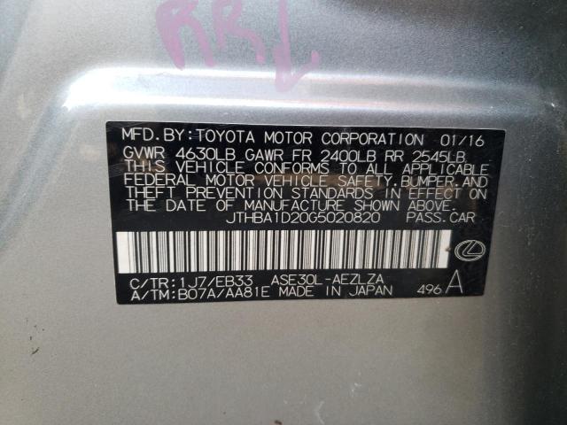 JTHBA1D20G5020820 - 2016 LEXUS IS 200T GRAY photo 12