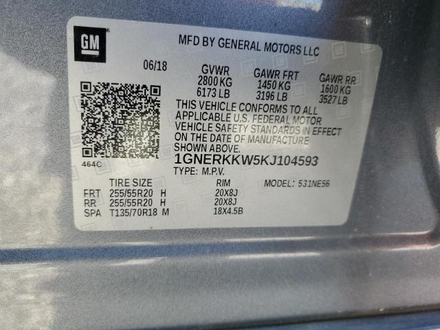 1GNERKKW5KJ104593 - 2019 CHEVROLET TRAVERSE PREMIER SILVER photo 13