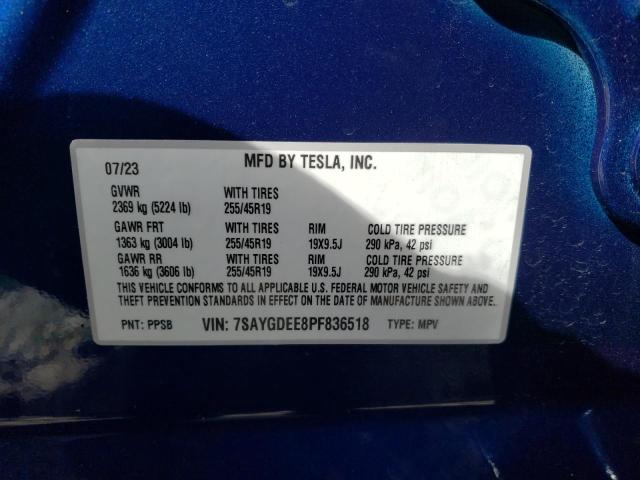 7SAYGDEE8PF836518 - 2023 TESLA MODEL Y BLUE photo 12