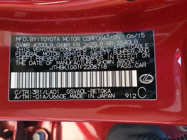 JTHBK1GG1F2208718 - 2015 LEXUS ES 350 RED photo 12