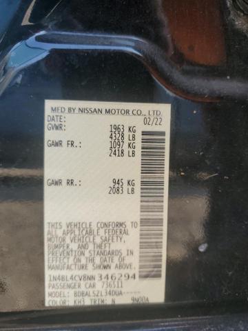 1N4BL4CV8NN346294 - 2022 NISSAN ALTIMA SR BLACK photo 12