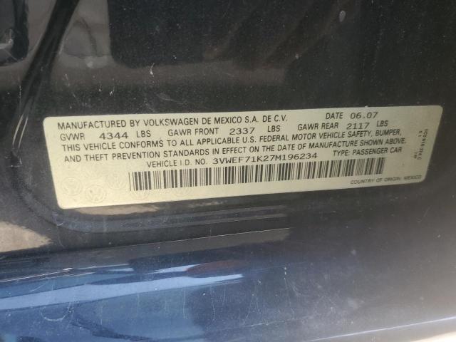 3VWEF71K27M196234 - 2007 VOLKSWAGEN JETTA WOLFSBURG 黑色 照片 12
