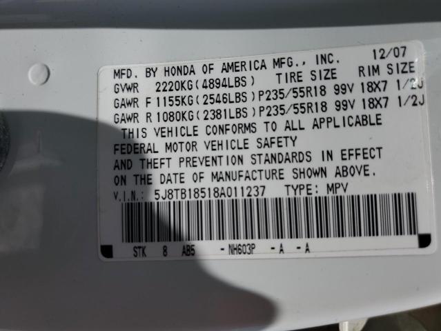 5J8TB18518A011237 - 2008 ACURA RDX TECHNOLOGY თეთრი ფოტო 14