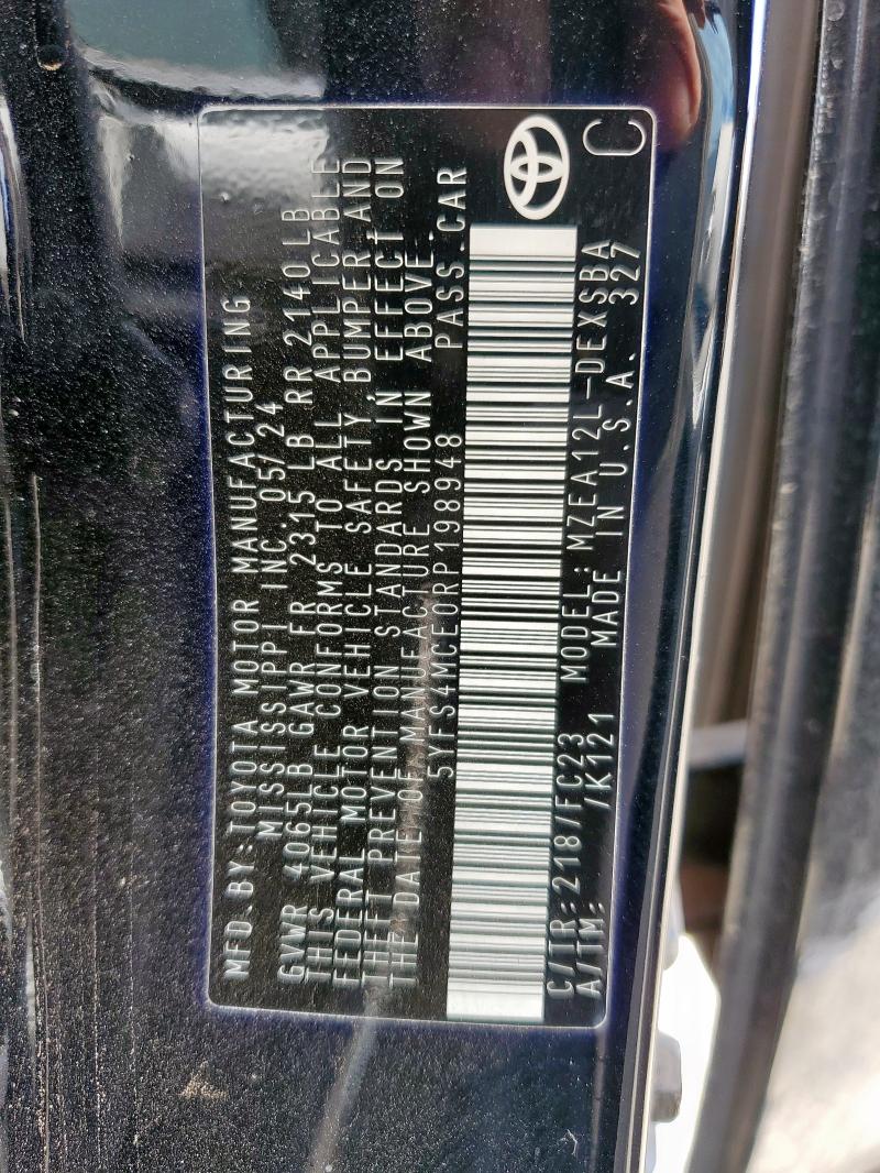 5YFS4MCE0RP198948 - 2024 TOYOTA COROLLA SE შავი ფოტო 12