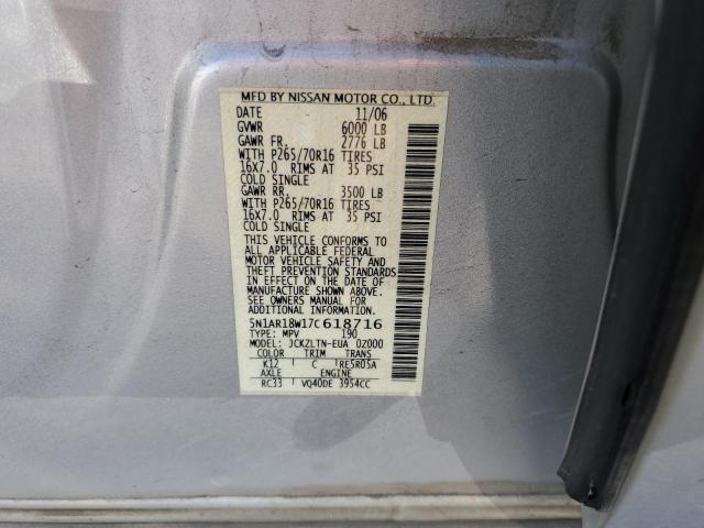 5N1AR18W17C618716 - 2007 NISSAN PATHFINDER LE 银色 照片 14