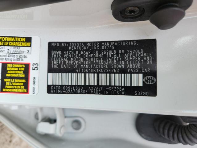 4T1B61HK1KU784263 - 2019 TOYOTA CAMRY XSE 白色 照片 13