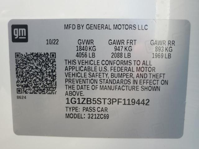 1G1ZB5ST3PF119442 - 2023 CHEVROLET MALIBU LS Ağ foto 12