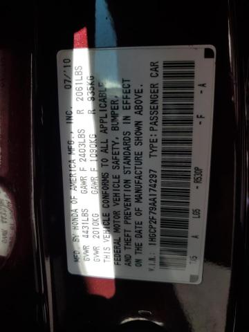 1HGCP2F79AA174297 - 2010 HONDA ACCORD EX BURGUNDY photo 12