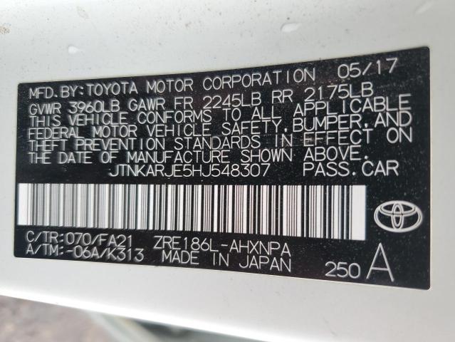 JTNKARJE5HJ548307 - 2017 TOYOTA COROLLA IM WHITE photo 12