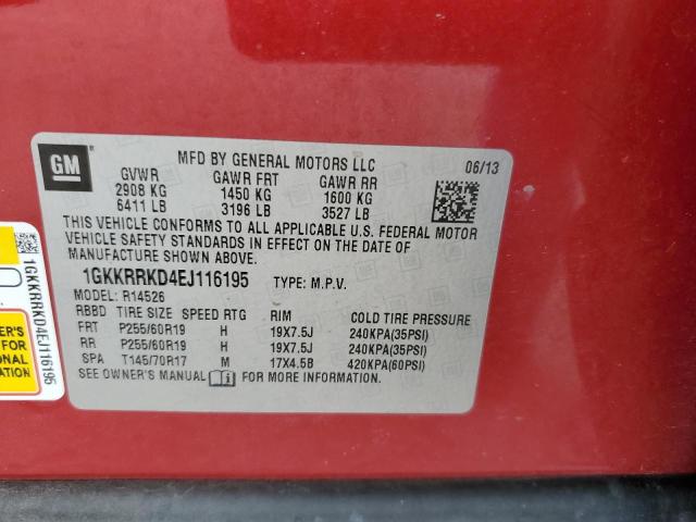 1GKKRRKD4EJ116195 - 2014 GMC ACADIA SLT-1 RED photo 13