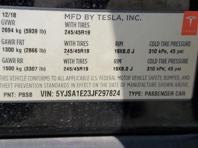 5YJSA1E23JF297824 - 2018 TESLA MODEL S Սև լուսանկար 13