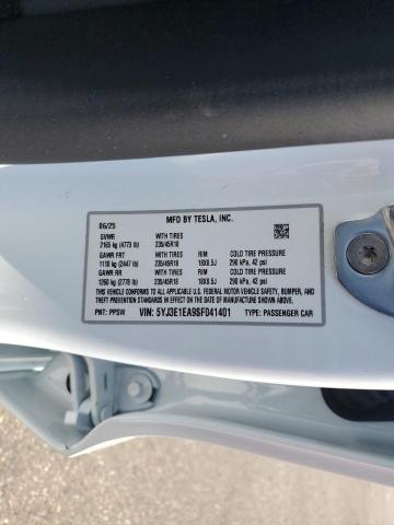 5YJ3E1EA9SF041401 - 2025 TESLA MODEL 3 白色 照片 13
