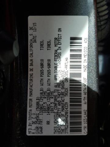 3TMGZ5AN4GM014339 - 2016 TOYOTA TACOMA DOUBLE CAB GRAY photo 12