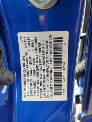 2HGFC2F75JH519447 - 2018 HONDA CIVIC EX Mavi foto 12