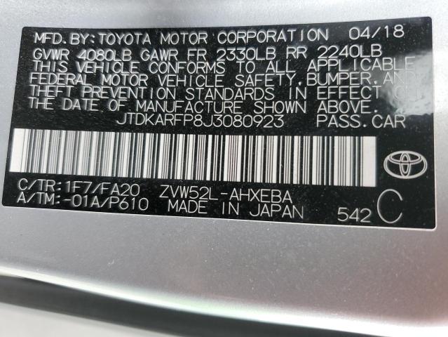 JTDKARFP8J3080923 - 2018 TOYOTA PRIUS PRIM Gümüş foto 12