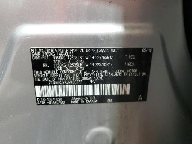 2T3BFREVXGW490372 - 2016 TOYOTA RAV4 LE SILVER photo 13