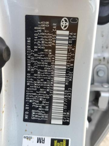 5YFEPMAEXNP369447 - 2022 TOYOTA COROLLA LE 银色 照片 12