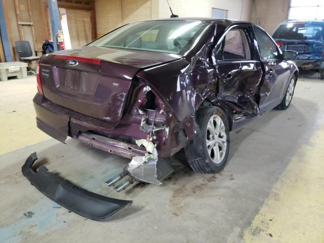 3FAHP0HA1CR392427 - 2012 FORD FUSION SE BURGUNDY photo 4