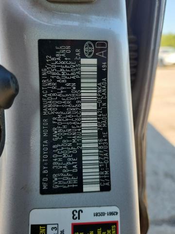 2T1BU4EE6CC769105 - 2012 TOYOTA COROLLA BASE 银色 照片 12