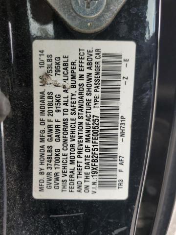 19XFB2F51FE005257 - 2015 HONDA CIVIC LX BLACK photo 12