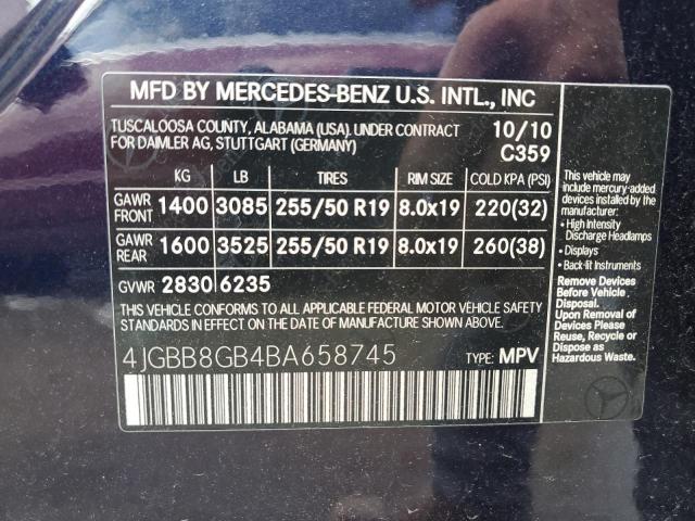 4JGBB8GB4BA658745 - 2011 MERCEDES-BENZ ML 350 4MATIC BLUE photo 12