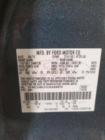 1FMCU4K31CKA55870 - 2012 FORD ESCAPE HYBRID TURQUOISE photo 12