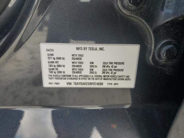 7SAYGAEE5RF074699 - 2024 TESLA MODEL Y CHARCOAL photo 13