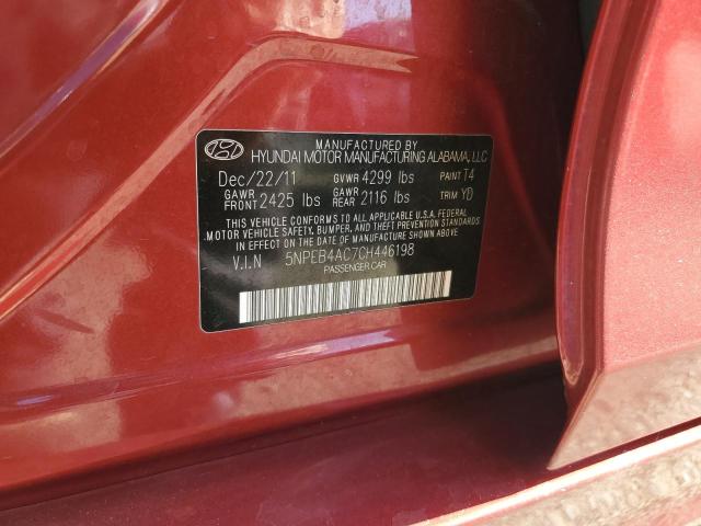 5NPEB4AC7CH446198 - 2012 HYUNDAI SONATA GLS RED photo 12