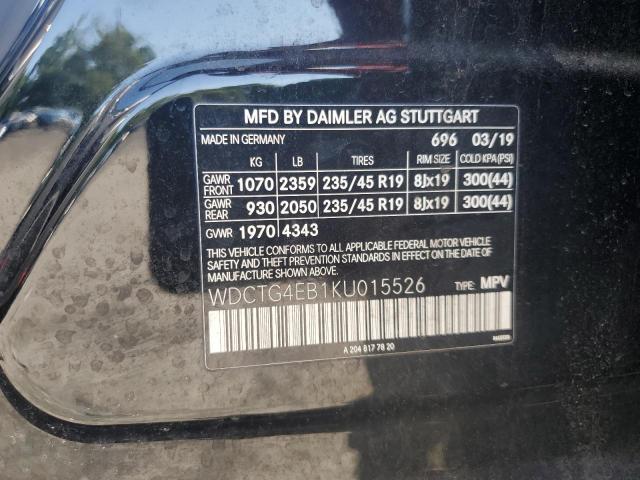 WDCTG4EB1KU015526 - 2019 MERCEDES-BENZ GLA 250 Negro foto 13