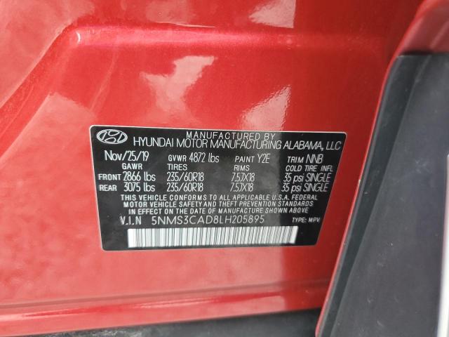 5NMS3CAD8LH205895 - 2020 HYUNDAI SANTA FE SEL 红色 照片 13