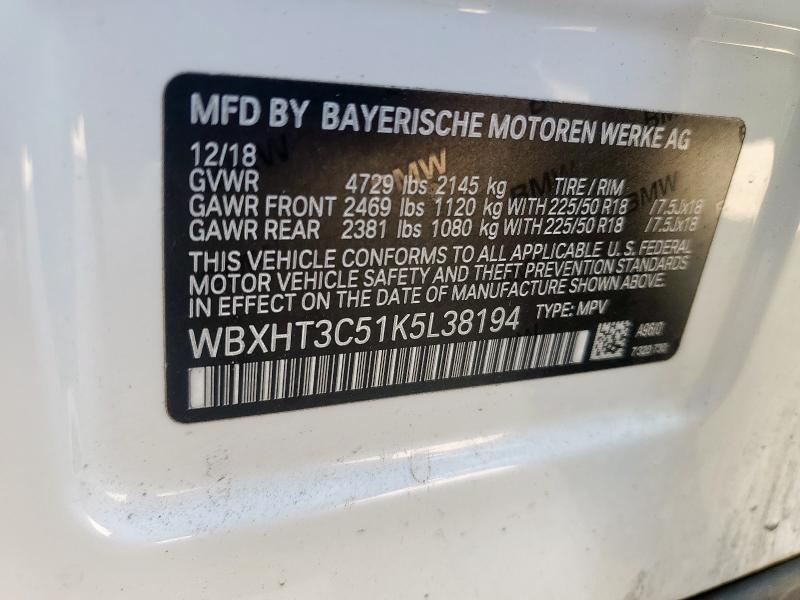 WBXHT3C51K5L38194 - 2019 BMW X1 XDRIVE28I WHITE photo 14