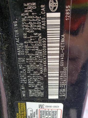 4T1BK46KX7U009693 - 2007 TOYOTA CAMRY LE BLACK photo 12