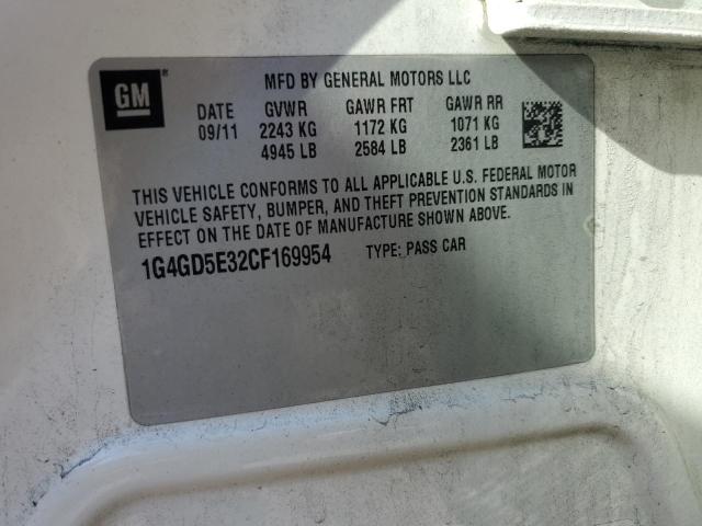 1G4GD5E32CF169954 - 2012 BUICK LACROSSE PREMIUM Blanco foto 12