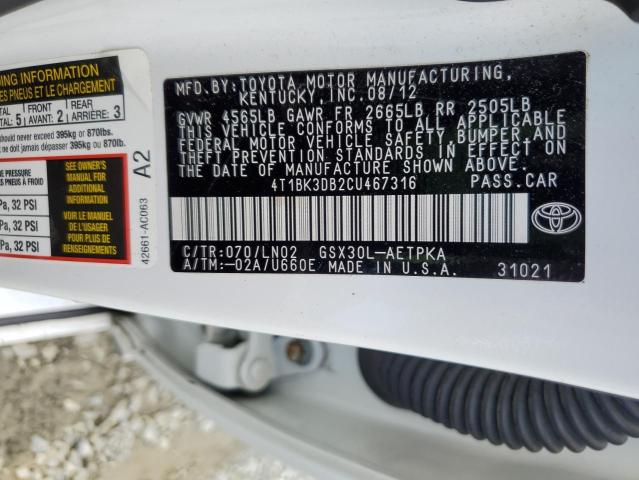 4T1BK3DB2CU467316 - 2012 TOYOTA AVALON BASE 白色 照片 13