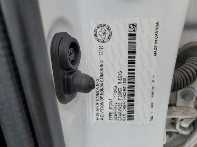 2HGFC2F8XLH017108 - 2020 HONDA CIVIC SPORT WHITE photo 13