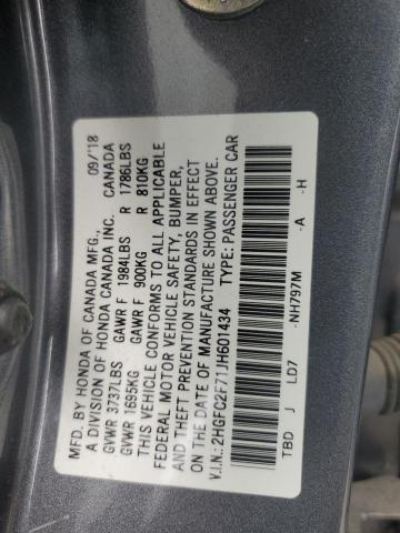 2HGFC2F71JH601434 - 2018 HONDA CIVIC EX Գրաֆիտ լուսանկար 13