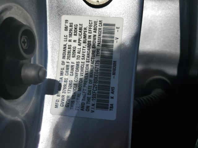 19XFC2F80KE047176 - 2019 HONDA CIVIC SPORT SILVER photo 13