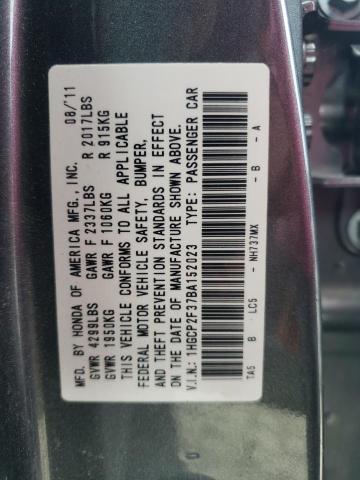 1HGCP2F37BA152023 - 2011 HONDA ACCORD LX GRAY photo 12