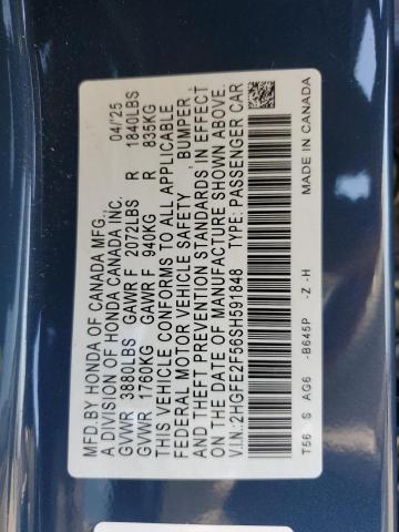 2HGFE2F56SH591848 - 2025 HONDA CIVIC SPORT 蓝色 照片 12