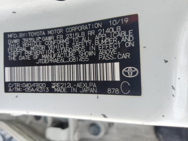 JTDEPRAE6LJ081455 - 2020 TOYOTA COROLLA LE 白色 照片 12
