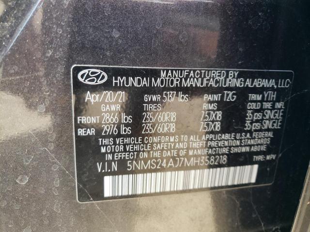 5NMS24AJ7MH358218 - 2021 HYUNDAI SANTA FE SEL GRAY photo 13